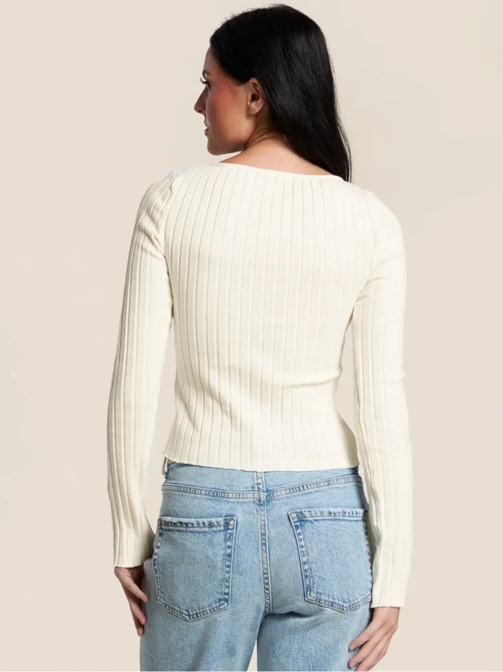 FREE PEOPLE Tilly Cardigan Ribbed Button-Front Long-Sleeve Top in Cream Sz L new